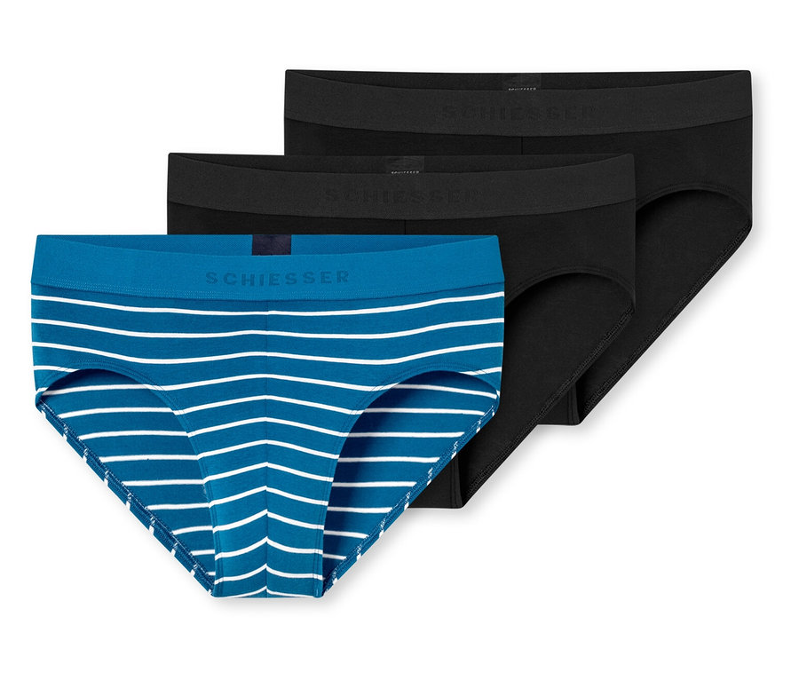 Három SCHIESSER Rio alsó, egy kék-fehér csíkos, kettő fekete.