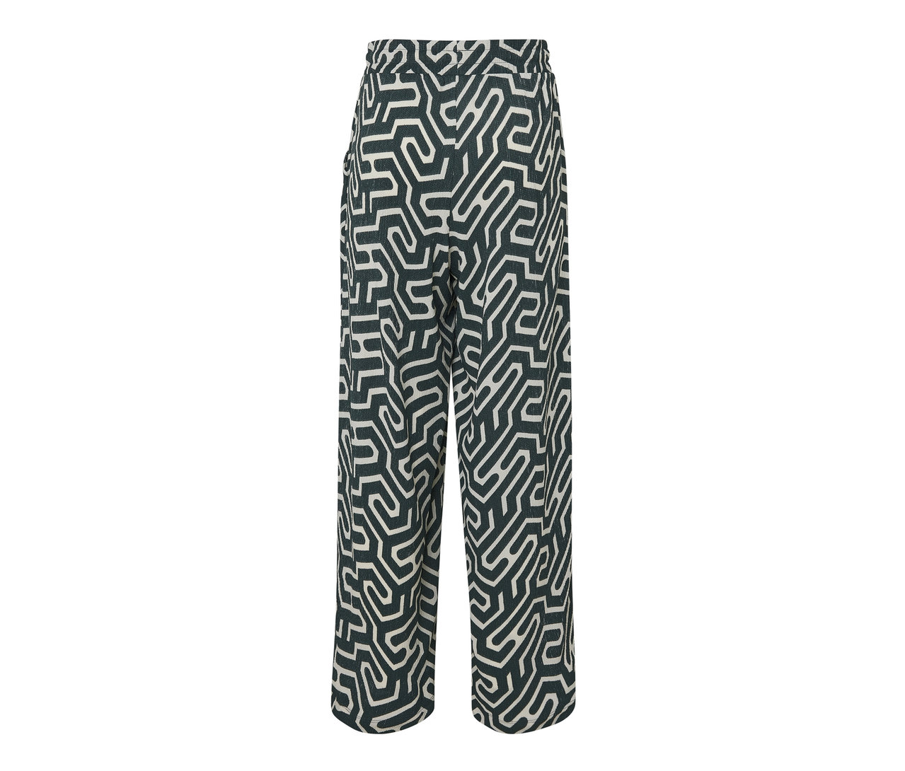 Nyomott mintás, gyűrött hatású belebújós nadrág.