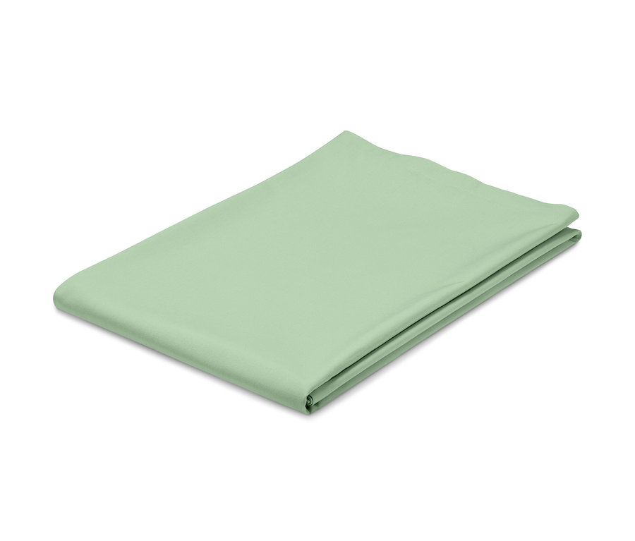 Egy összehajtott zöld asztalterítő.