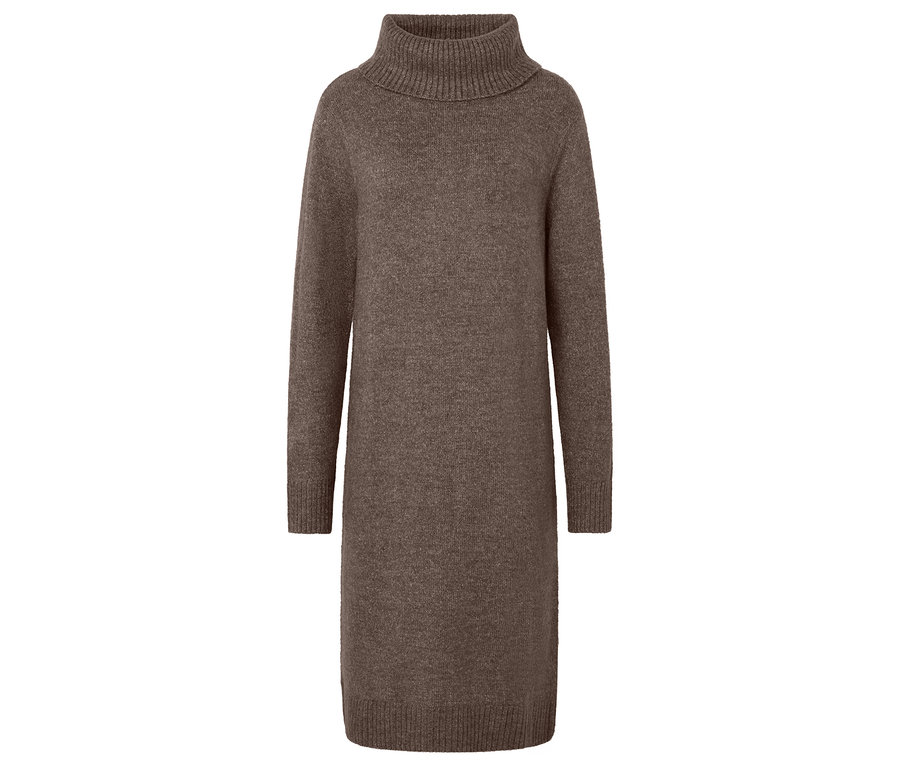 Barna kötött garbós ruha.