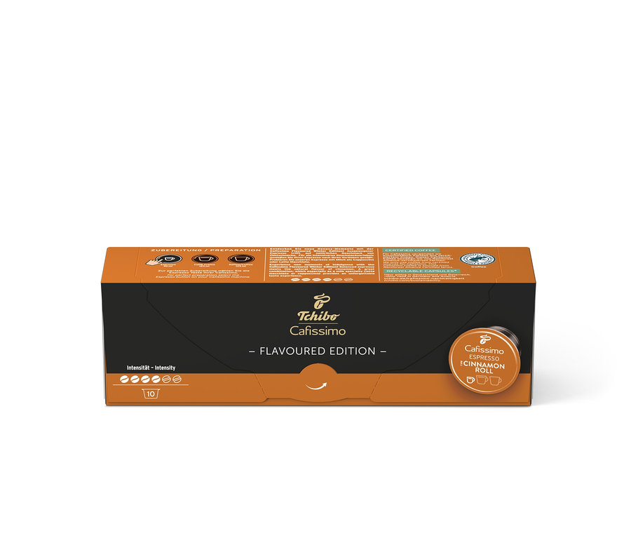 Egy csomag Cafissimo Flavoured Espresso – Cinnamon Roll – 10 db kávékapszulával.