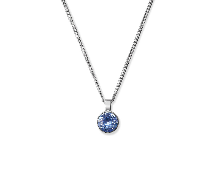 Ezüst nyaklánc, Swarovski kék kristállyal díszítve.