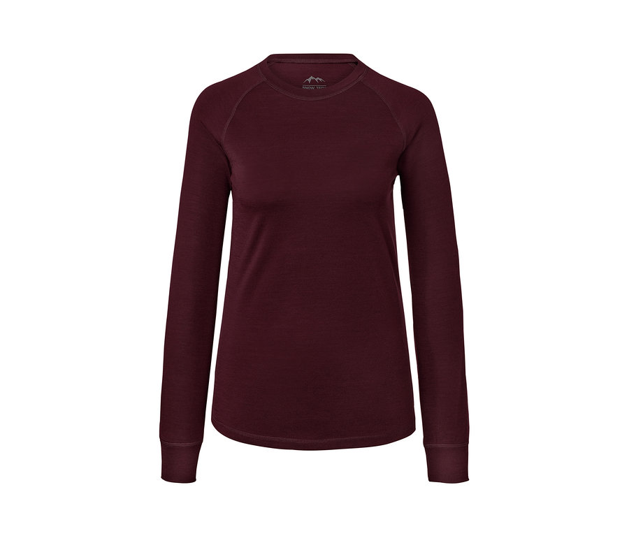 Piros, hosszú ujjú funkcionális felső merinói gyapjúból.