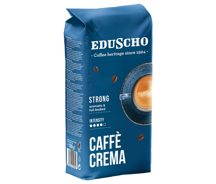 Kék csomagolású Eduscho Caffè Crema Strong - 1 kg szemes kávé.