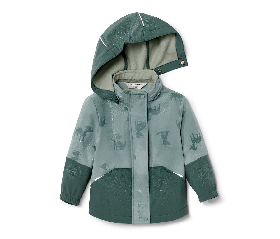 Zöld gyerek softshell kabát, esőben színváltó.