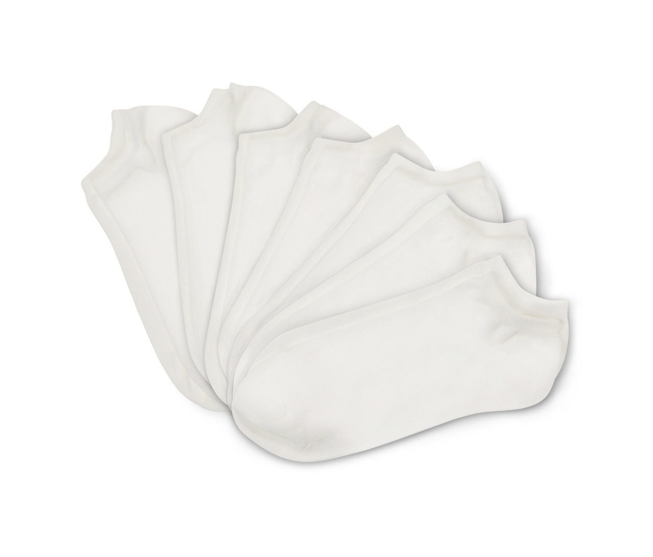 Hét pár fehér színű férfi bokazokni szettben.