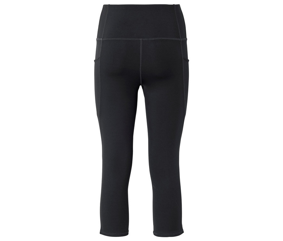 Fekete, magas derekú, oldalzsebes Capri leggings.