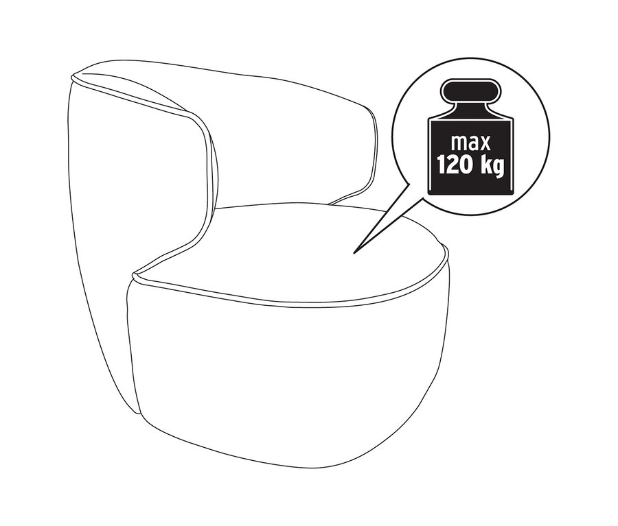 Egy forgó fotel rajza, maximális terhelhetősége 120 kg.