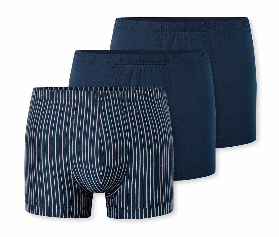 Három darab sötétkék SCHIESSER sort, egyikük csíkos.