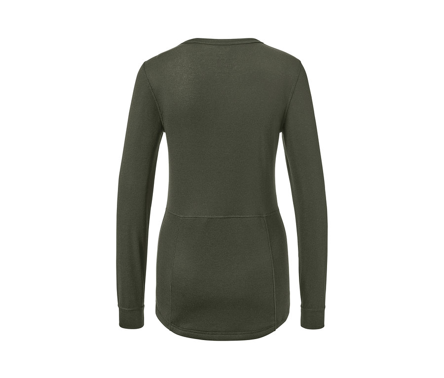 Khaki színű, hosszú ujjú funkcionális termo alsóruházat, hátulnézet.