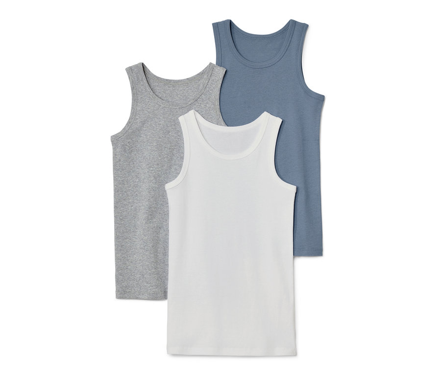 Három gyerektrikó szürke, fehér és kék színben.