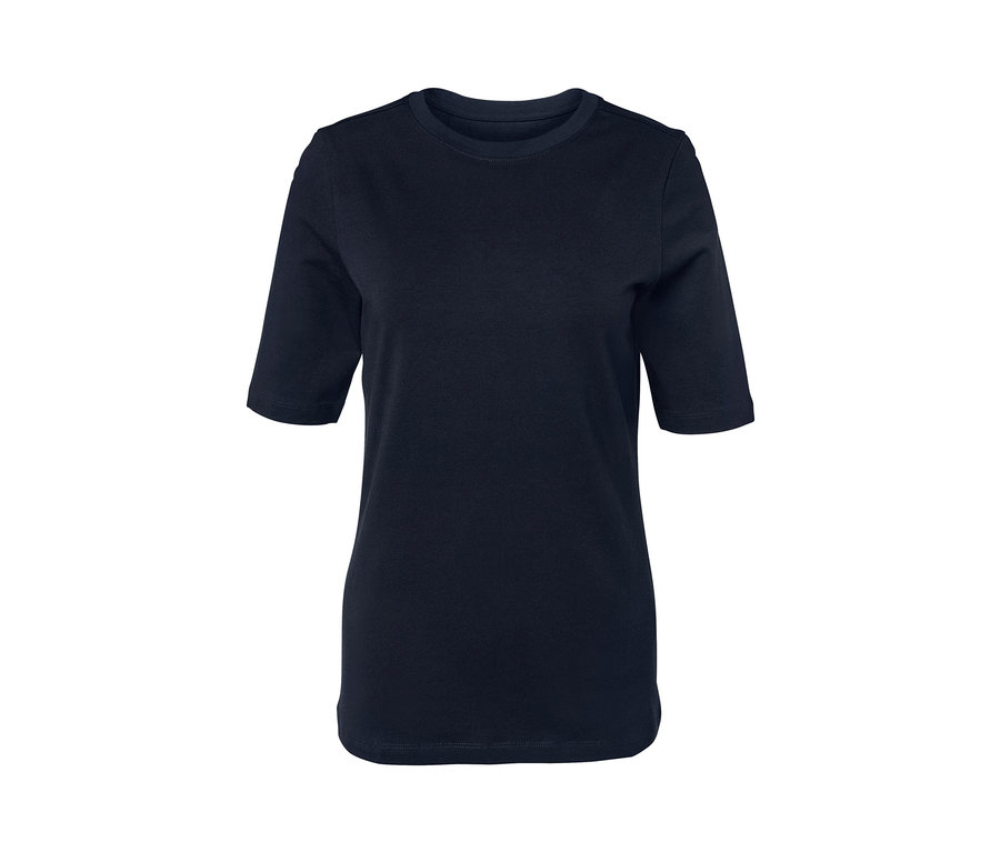 Sötétkék, félhosszú ujjú női felső.