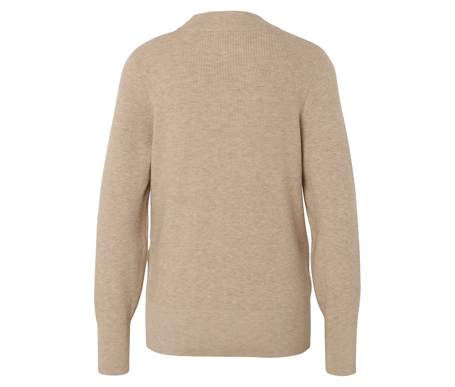 Bézs, hosszú ujjú, V-nyakú kardigán.