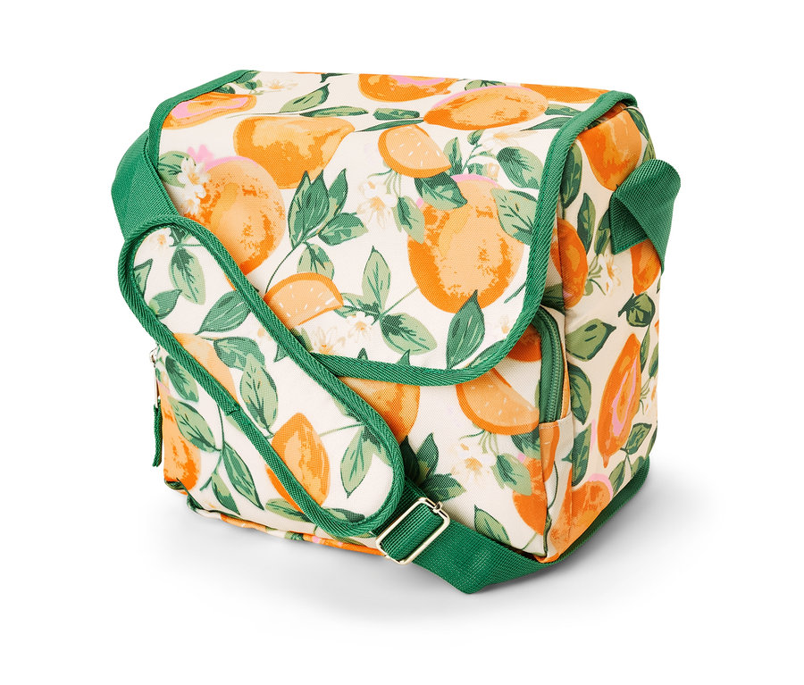 Citrusmintás mini hűtőtáska zöld szegéllyel.