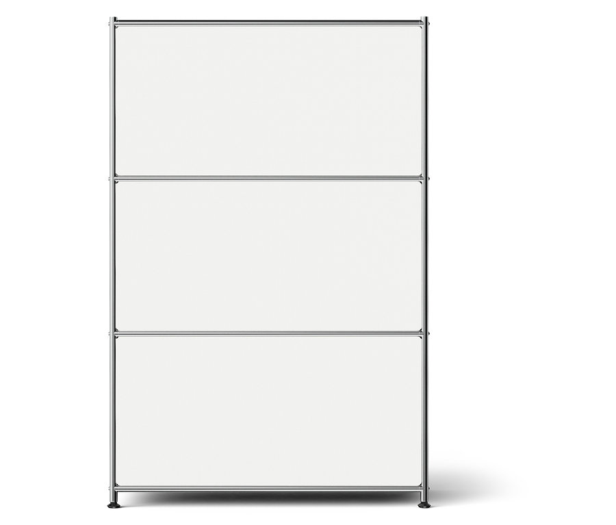 Fehér, moduláris tárolópolc három polccal.