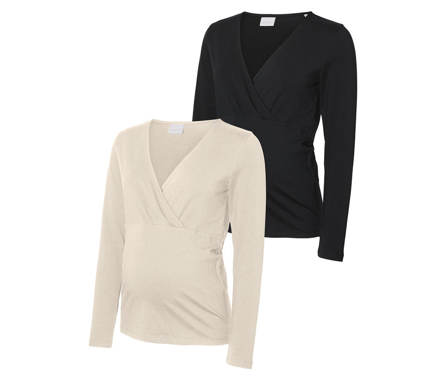 Két MAMALICIOUS MLKERRIE TESS LS JRS TOP 2-P NOOS kismama felső, egy bézs és egy fekete.