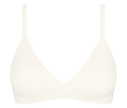 Fehér sloggi ZERO Feel Pure THE UP Push Up melltartó pántokkal és V-nyakkivágással.