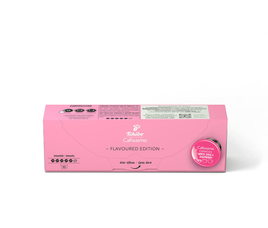 Egy csomag Cafissimo Flavoured Espresso - White Choc & Raspberry - 10 kávékapszula.