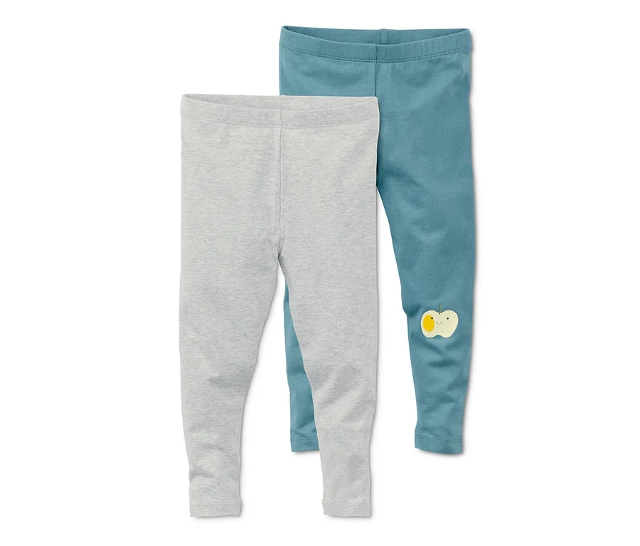 Két leggings: egy szürke és egy kékeszöld, alma rátéttel.