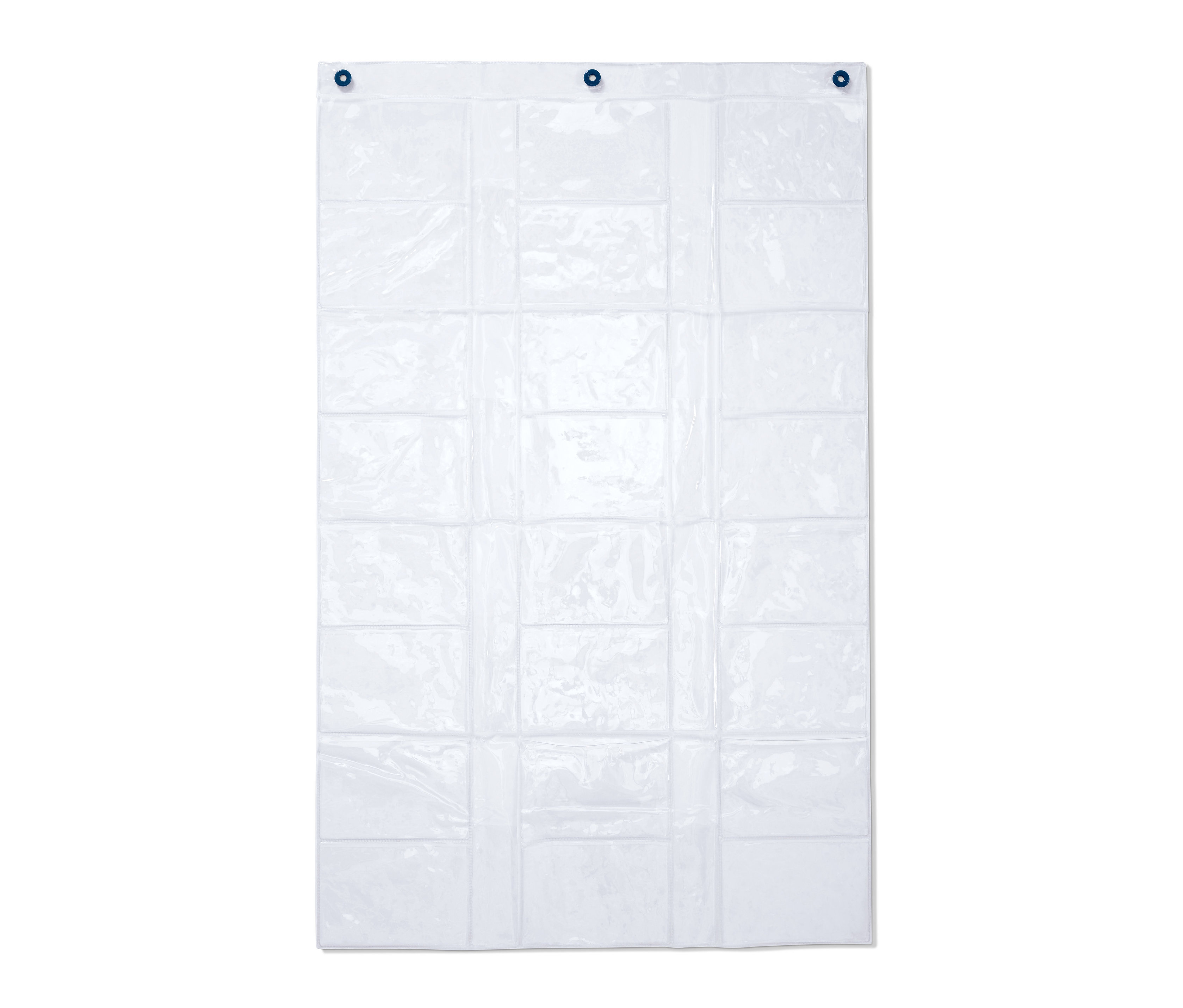 Egy átlátszó fotófüggöny zsebekkel.