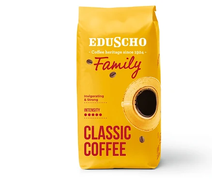 Sárga Eduscho Family Classic Coffee csomag kávéscsésze képpel.