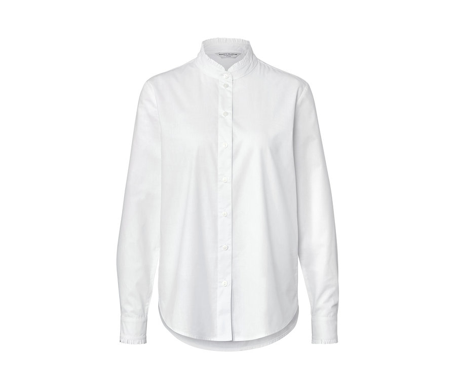 Fehér, hosszú ujjú poplin blúz.