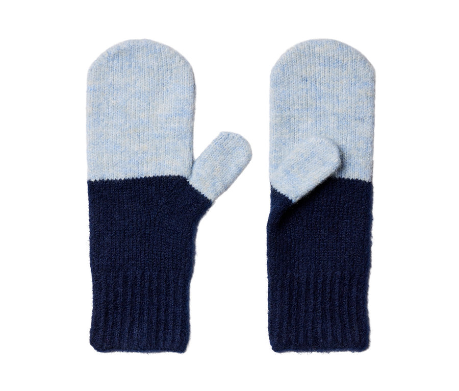 Két sötétszürke egyujjas kötött kesztyű.