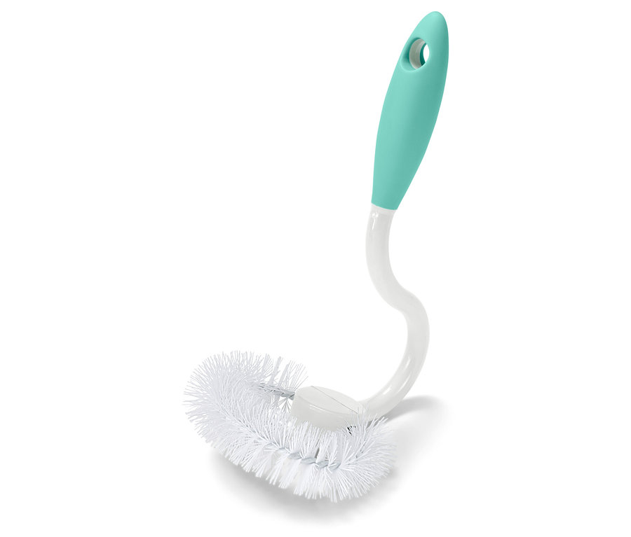 Palackkefe fehér sörtékkel és türkiz fogantyúval.