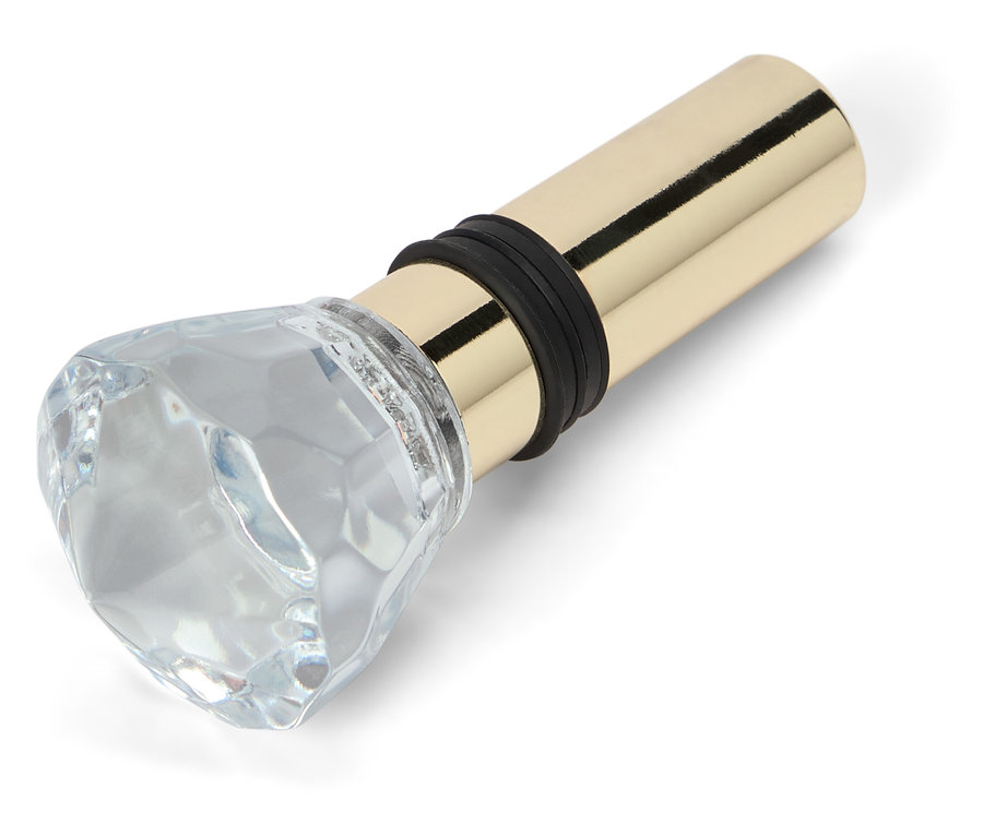 Üvegdugó gyémánt alakú üveg díszítéssel és arany színű fém talppal.