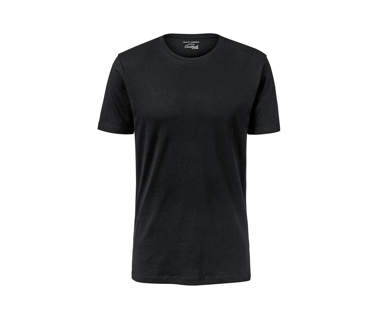 Fekete, kerek nyakkivágású póló.