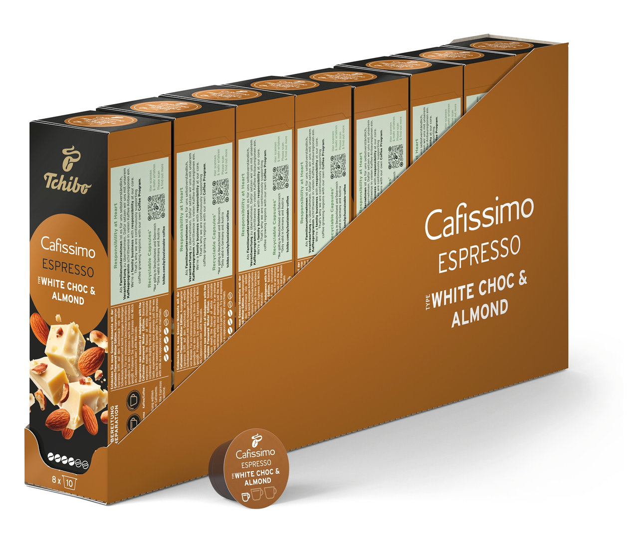 Egy csomag Cafissimo Flavoured Espresso - White Choc & Almond - 80 kapszula.