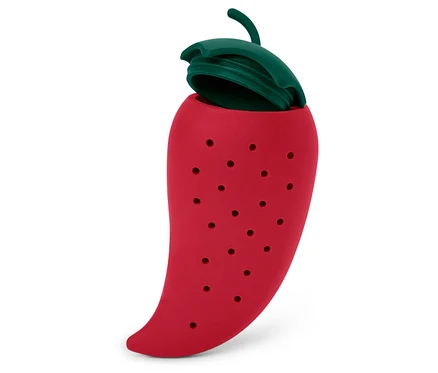 Piros, chili alakú szilikon teatojás fedővel.