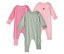 Három babapizsama, szívecskés mintával, csíkos és egyszínű rózsaszín, mindegyik cipzáras.