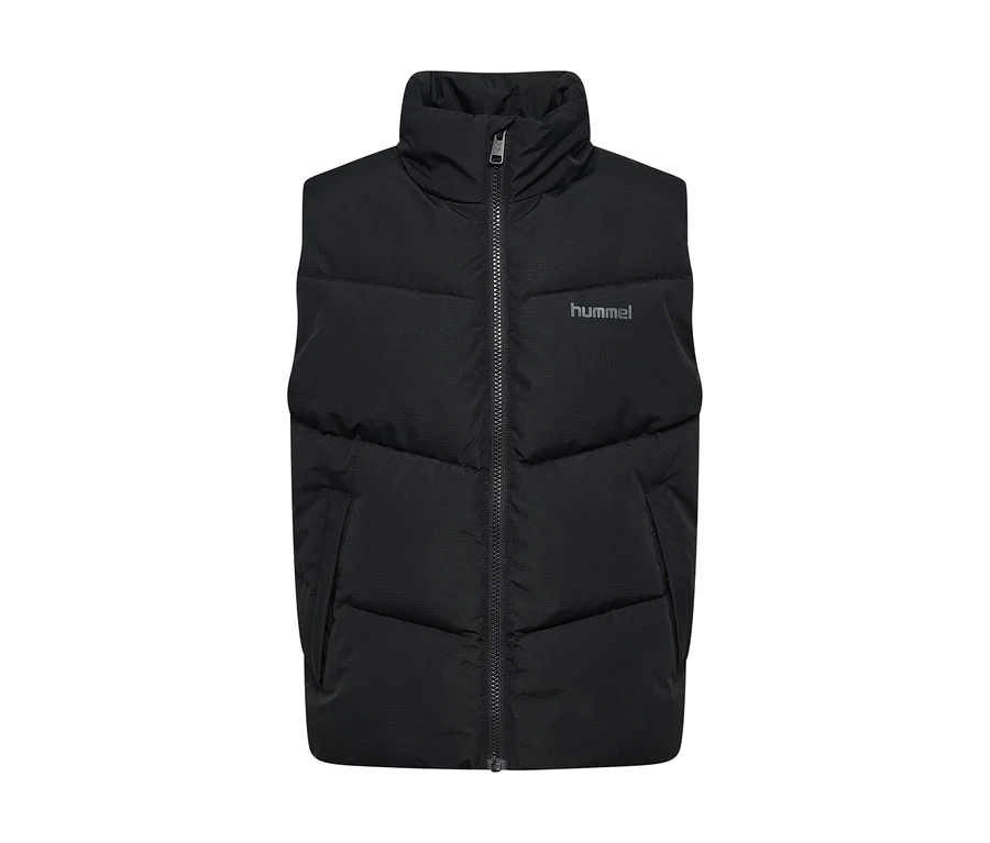 Fekete hummel® »HMLJR Puffer Vest« mellény magas gallérral és cipzárral.