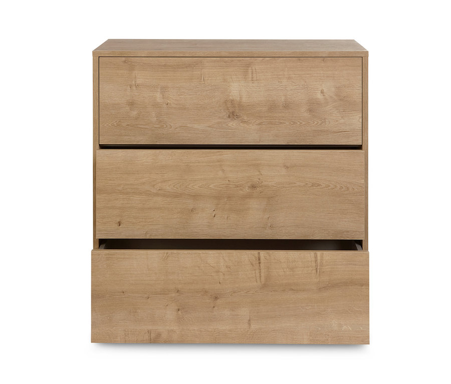 A képen egy kb. 75 x 75 cm-es, tölgy dekor »Flemming« szekrénymodul látható 3 fiókkal.