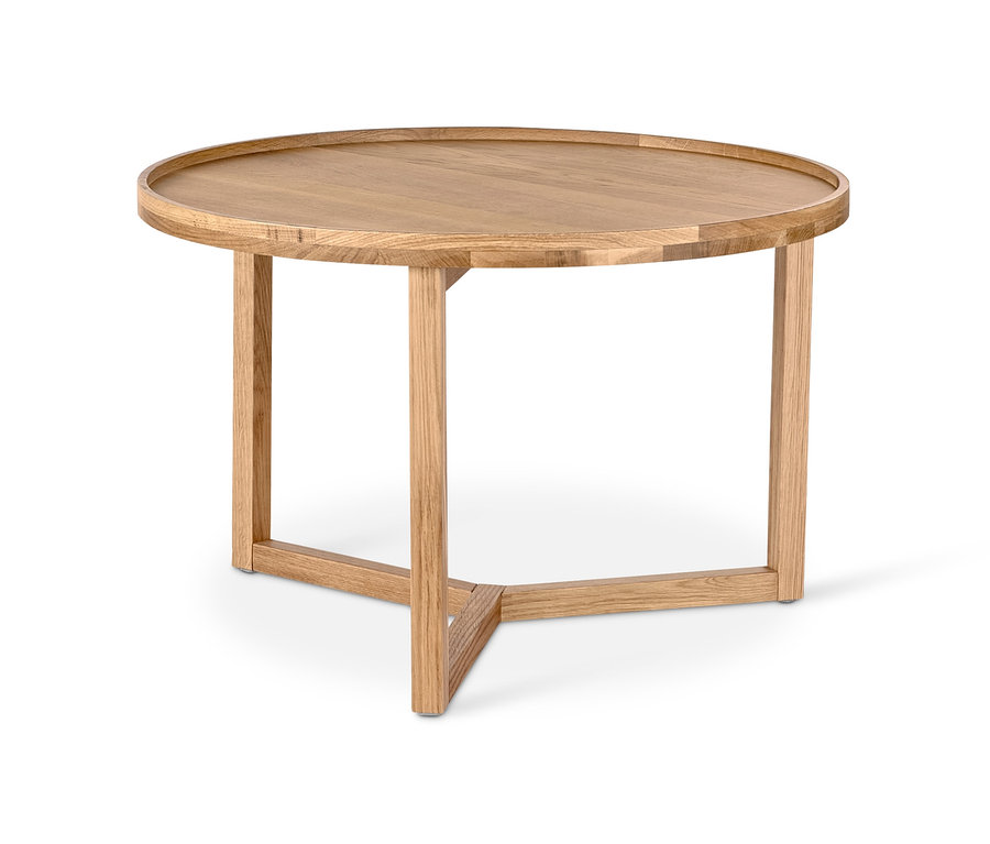 Kerek dohányzóasztal látható fehér háttér előtt.