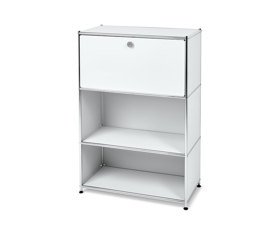 Egy fehér fém irodai szekrény »CN3« két polccal.
