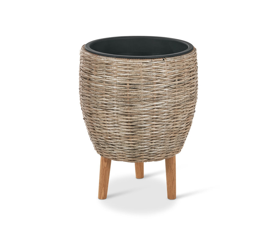 Bézs polyrattan virágtartó kaspó.