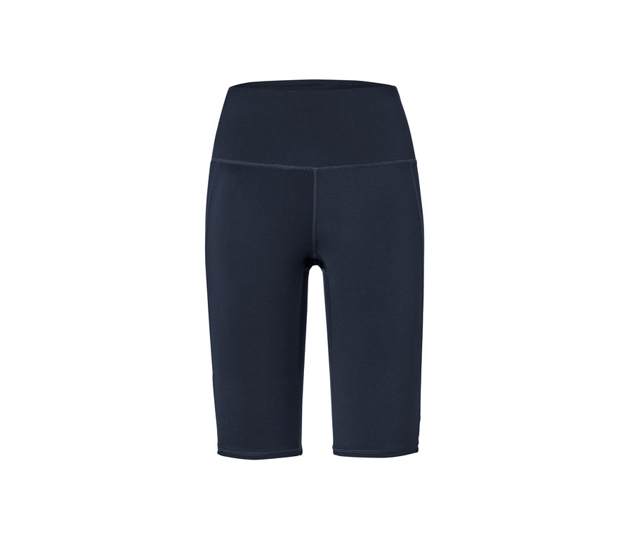 Egy sötétkék női sportrövidnadrág közelről.