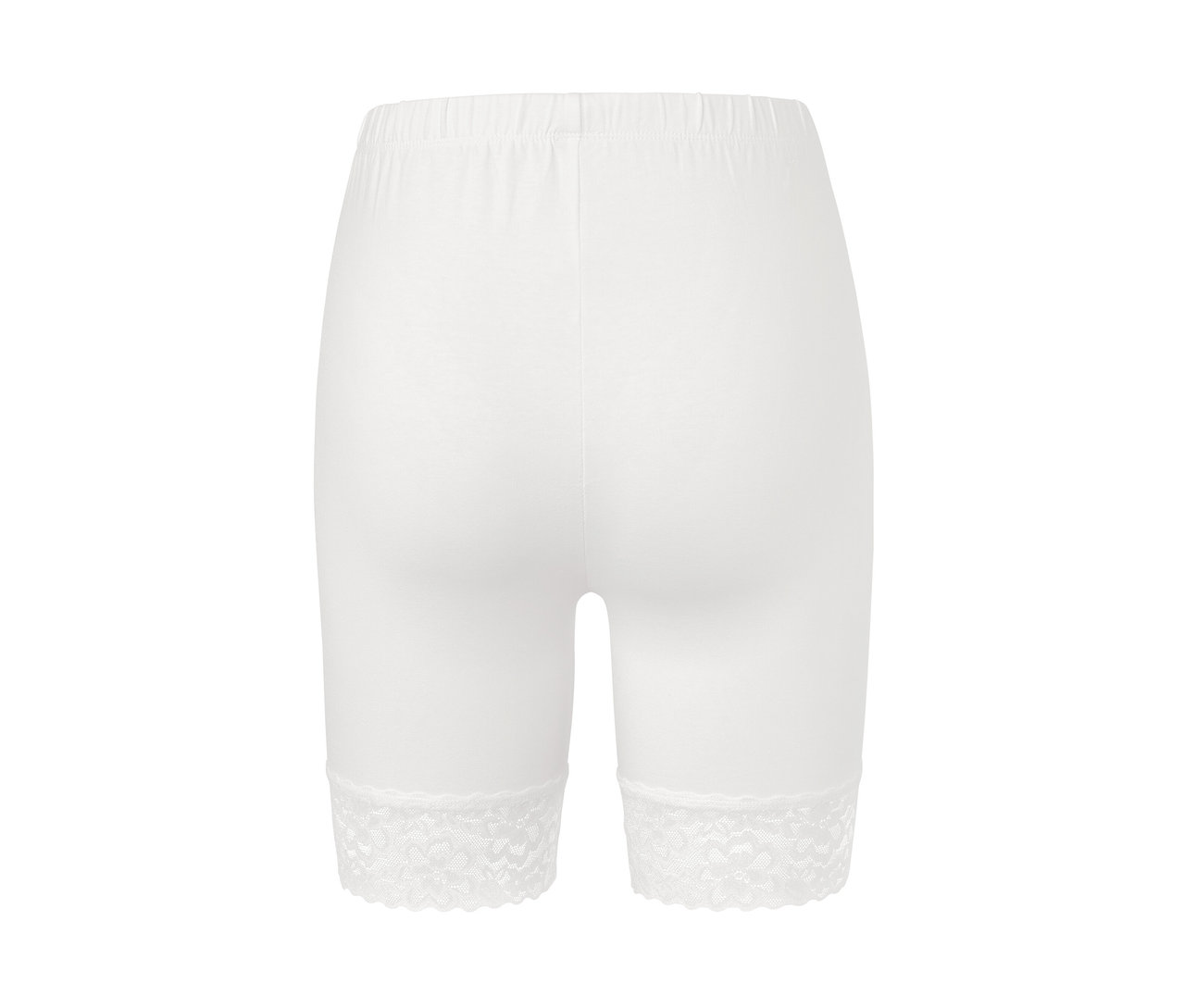 Női, fehér, csipkés biciklisnadrág hátulról.