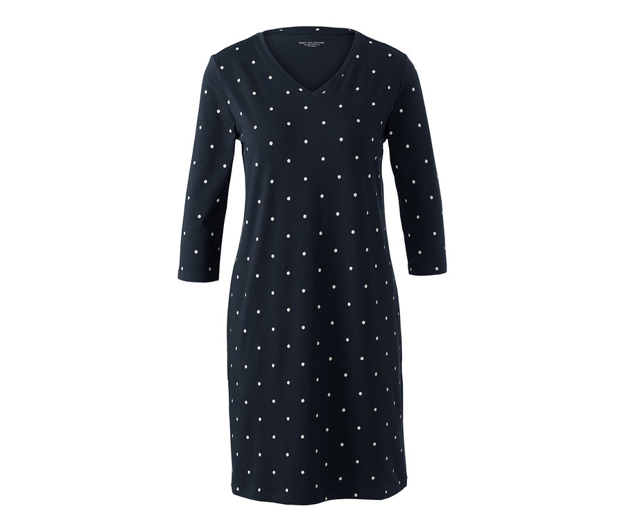 Sötétkék, pöttyös, 3/4-es ujjú hálóing.