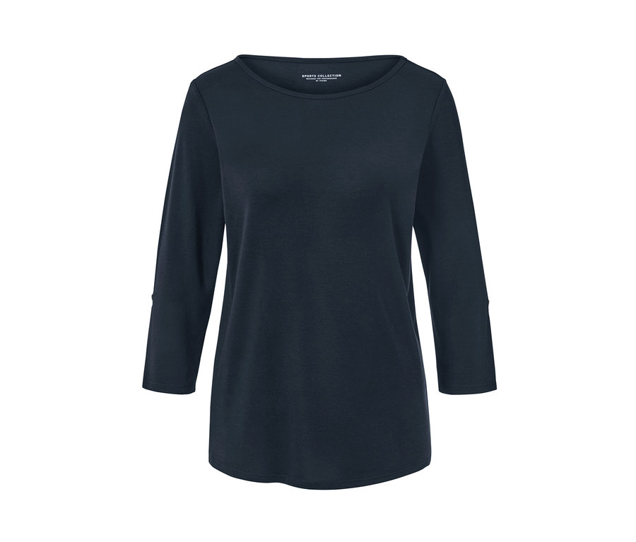 Sötétkék, 3/4-es ujjú funkcionális felső.