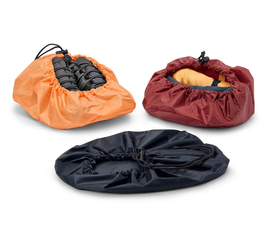 Három tárolózsák narancs, bordó és sötétkék színben.