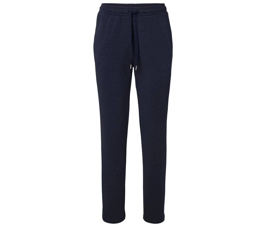 Sötétkék színű, húzózsinóros jogging alsó.