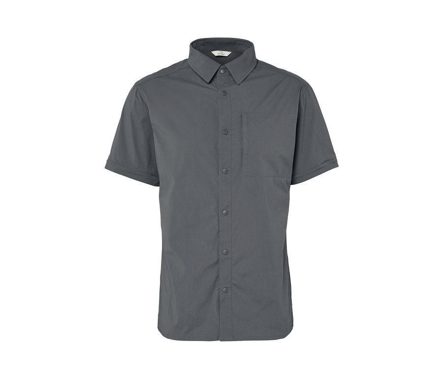 Szürke, rövid ujjú túraing mellzsebbel.