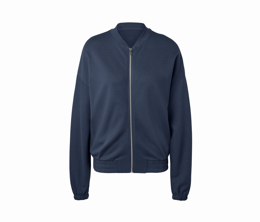 Tengerészkék szabadidőfelső középen cipzárral.