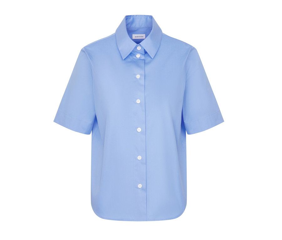 Világoskék Seidensticker rövid ujjú blúz, fehér gombokkal.