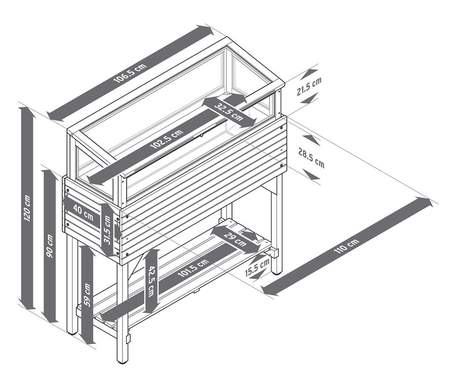 Ábrán egy magaságyás melegágy-rátéttel, méretekkel.