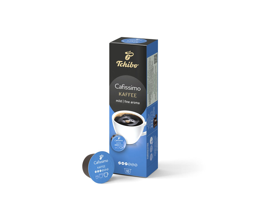 Egy doboz Caffè Fine - 10 db kávékapszula egyetlen kapszula mellett áll.