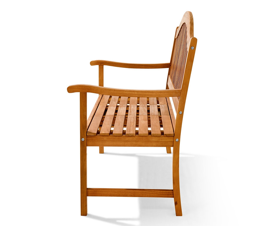 Egy háromszemélyes kerti pad oldalnézete.